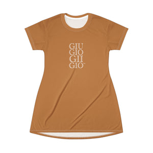 GIUGIOGIIGIO™ Brand T-Shirt Dress (AOP) [Light Brown]