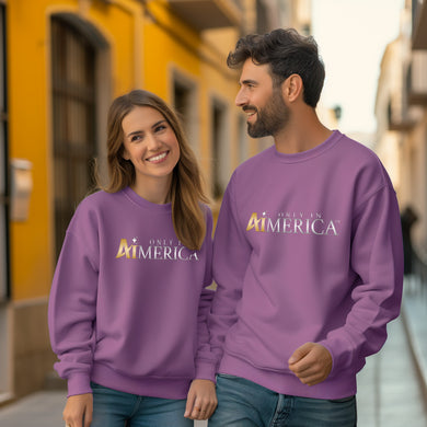 a man and a woman wearing purple sweatshirts