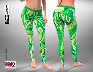 Leggings Leggings - Luxury - Green Leaves - TheBlueMall